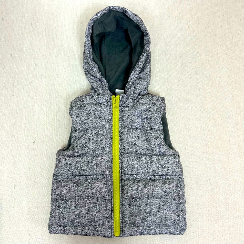 Little Me Gray Hooded Vest with Neon Yellow Accents